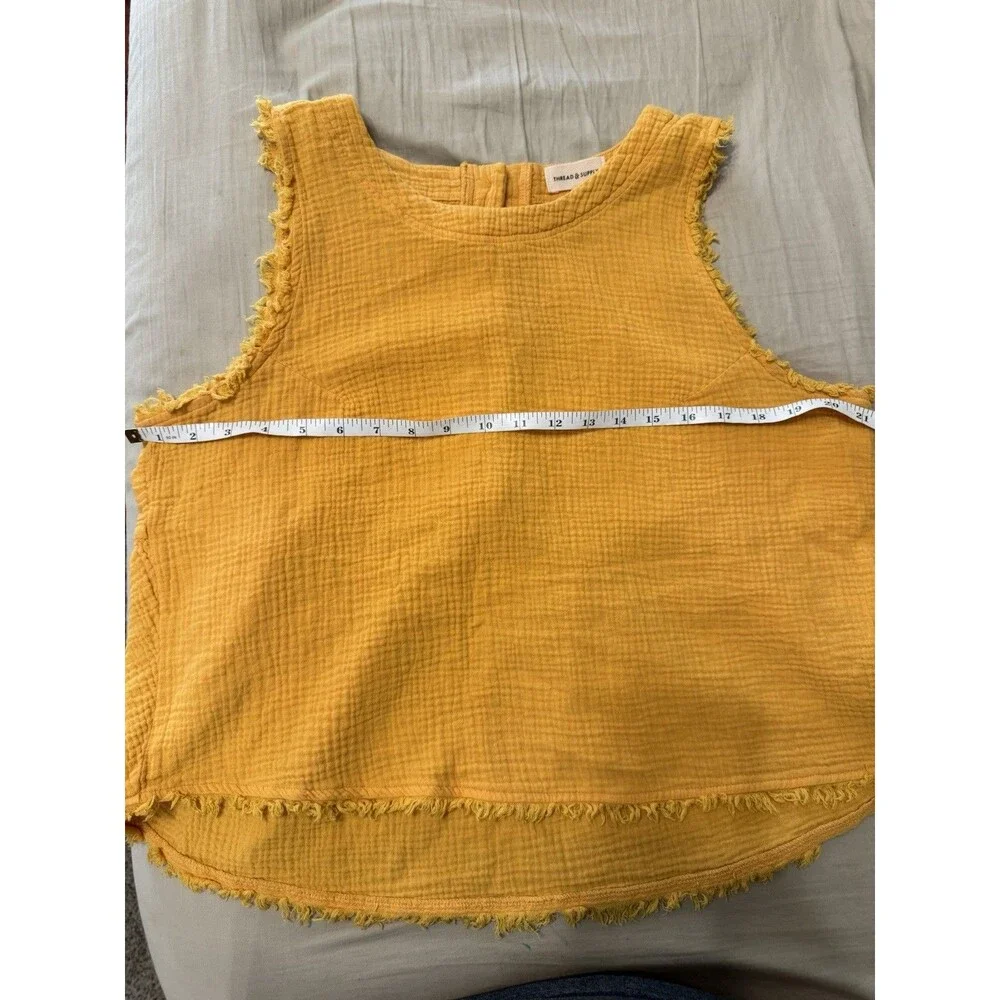 Thread & Supply Gauze Cotton Tank Top L Mustard Yellow Fringe Sleeveless Boho